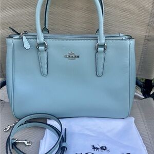 Coach Surrey Carryall PaleGreen Leather Satchel Crossbody- Discontinued Color!